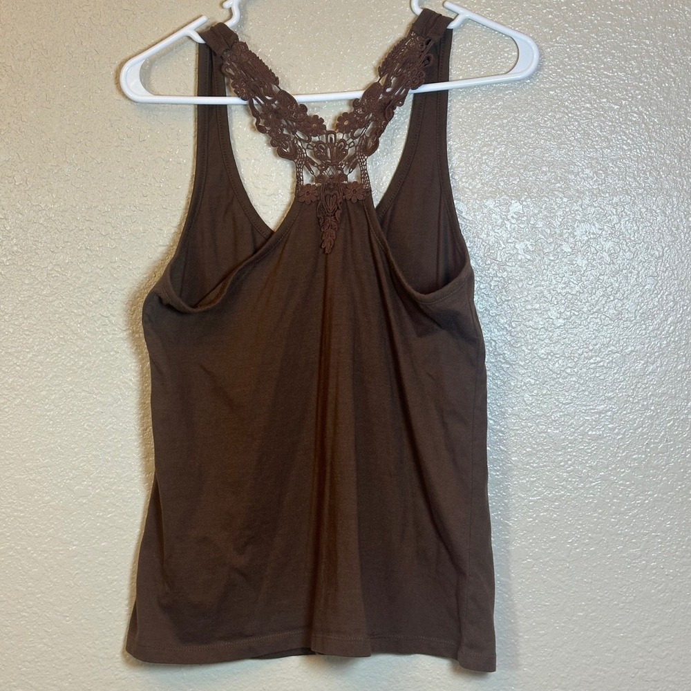 Women's Brown Crochet Racerback Tank Top Casual Summer Everyday Size Large - Picture 2 of 7